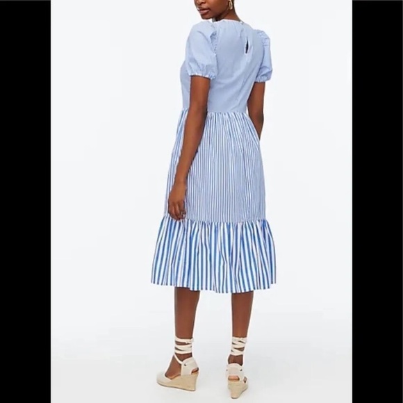 J. Crew blue and white stripe poplin puff sleeve tiered midi dress, size 16 - Picture 3 of 8